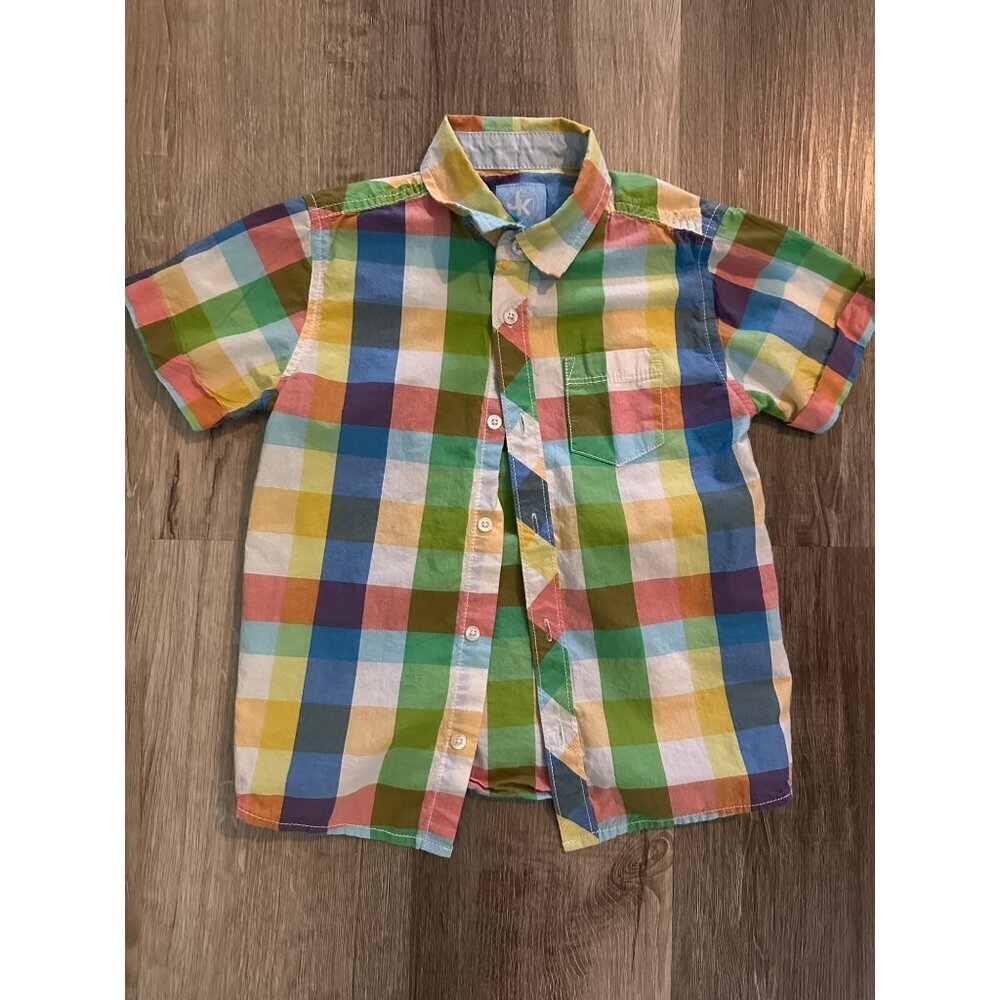 J Khaki Pastel Short sleeve button down collared check plaid shirt size boys sma